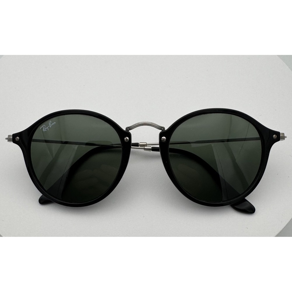 Ray-Ban RB2447 Round Sunglasses 901 49[]21 145 Black Frame Green Lenses Italy